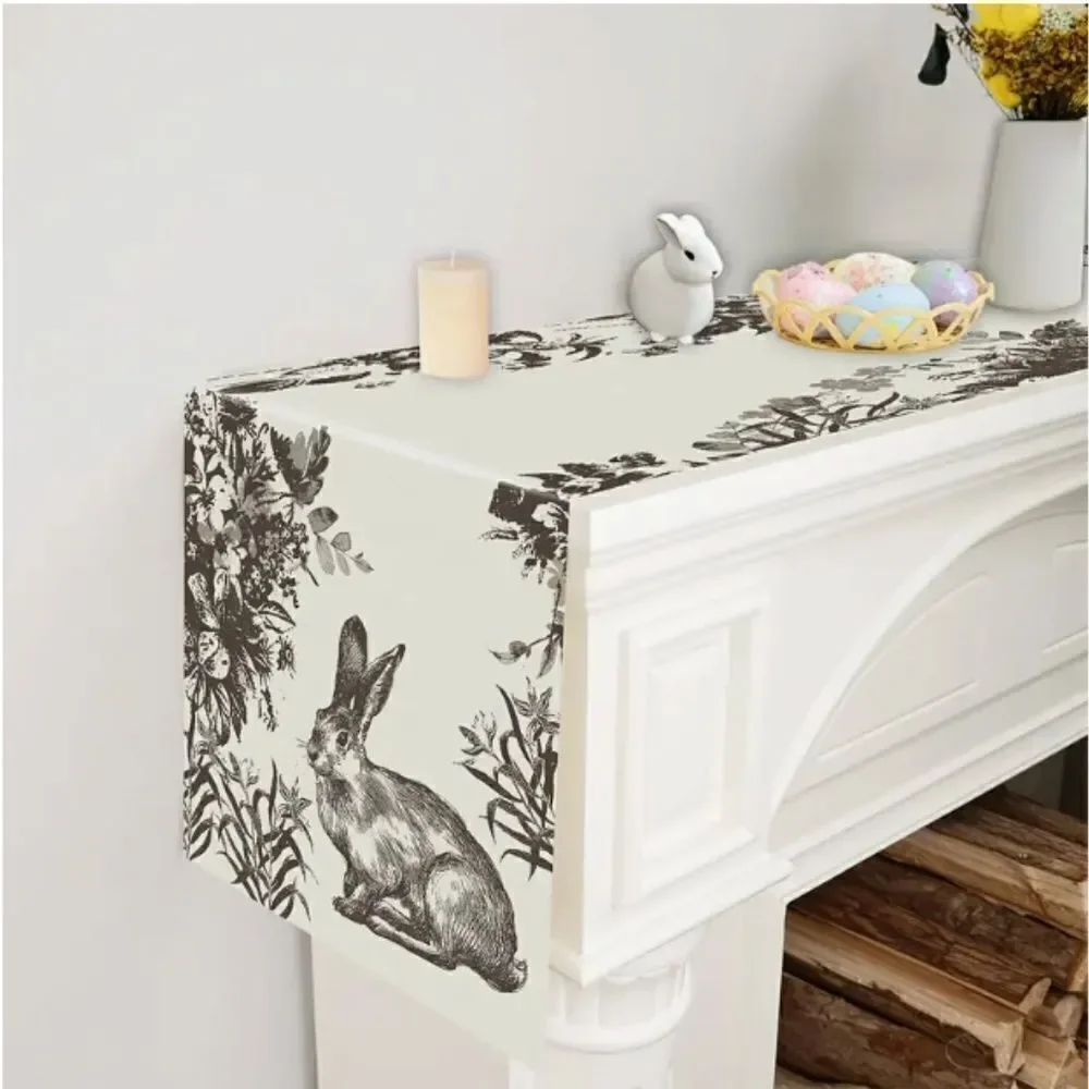 Easter Bunny Rabbit Floral Fabric Table Runner Spring Decor Mantle